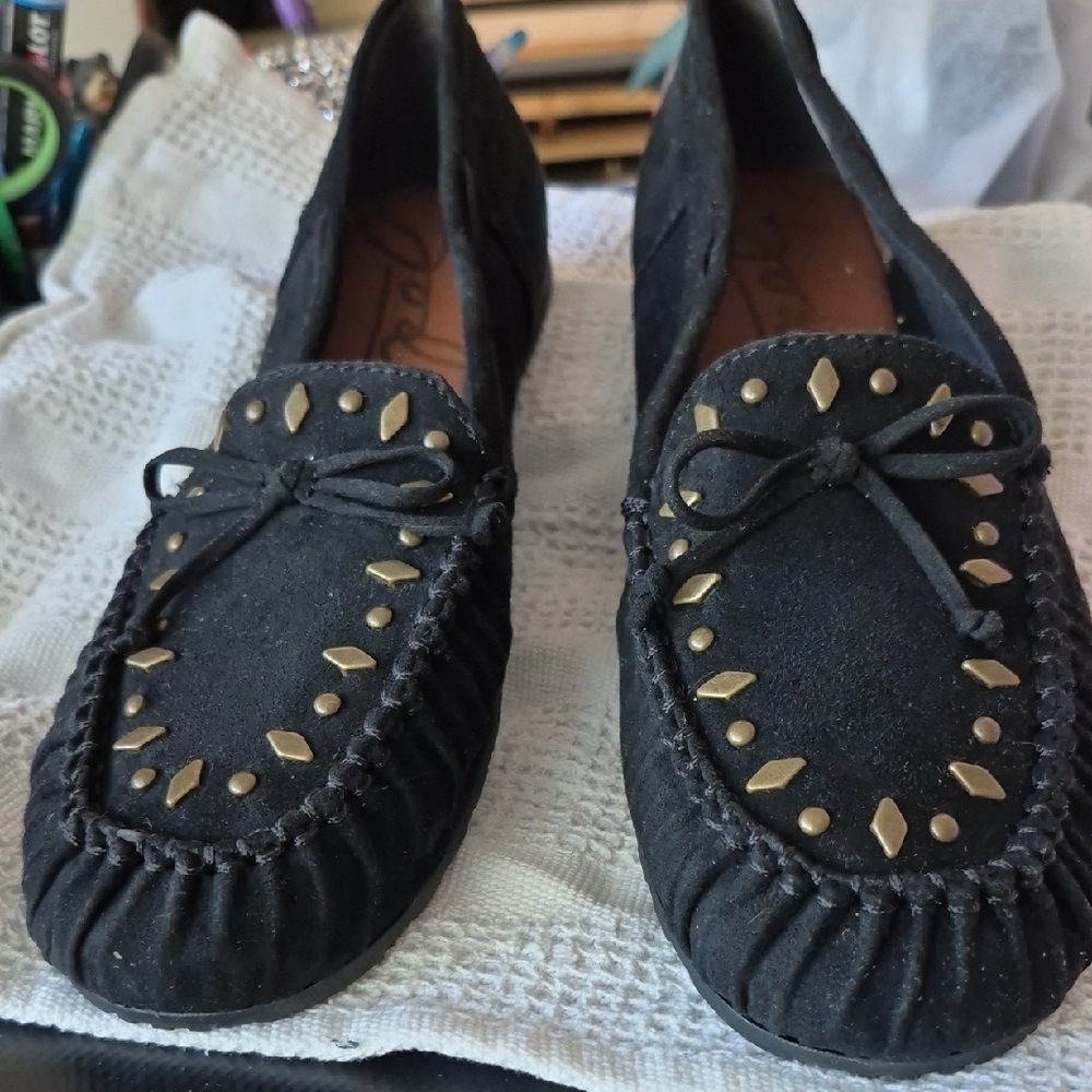 Zodiac Black Moccasins with Gold Studs